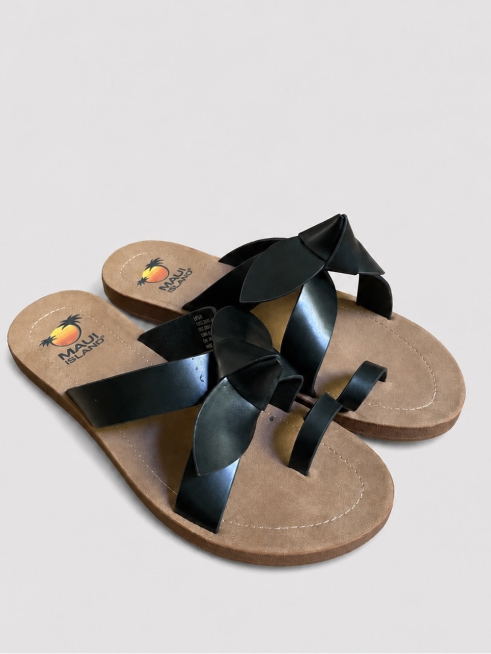 Maui Island Black Floral Slide Sandals Women's Size 8 Brand New